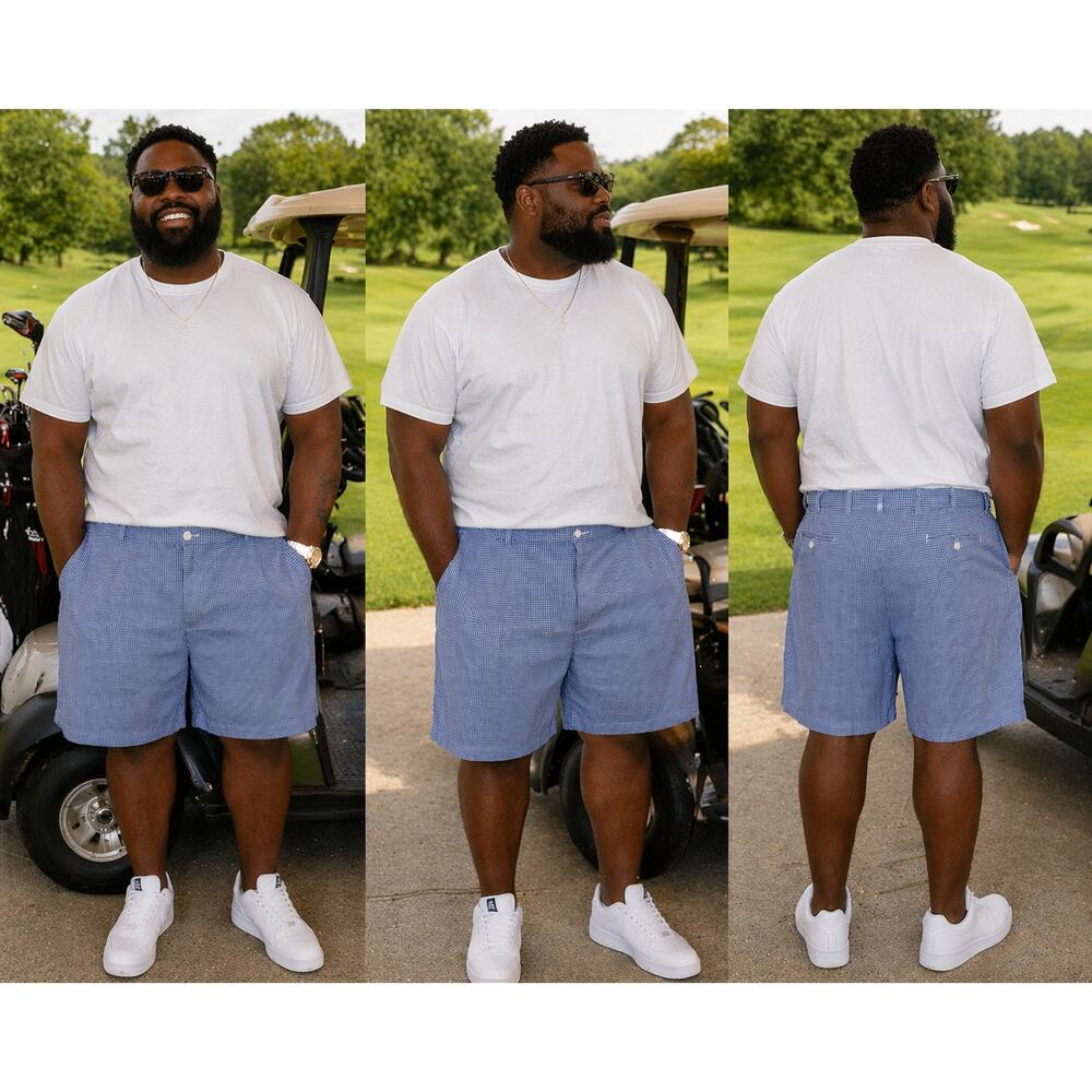 Jos. A. Bank Stays Cool Shorts Mens 40 Blue White Gingham Check Cotton‎